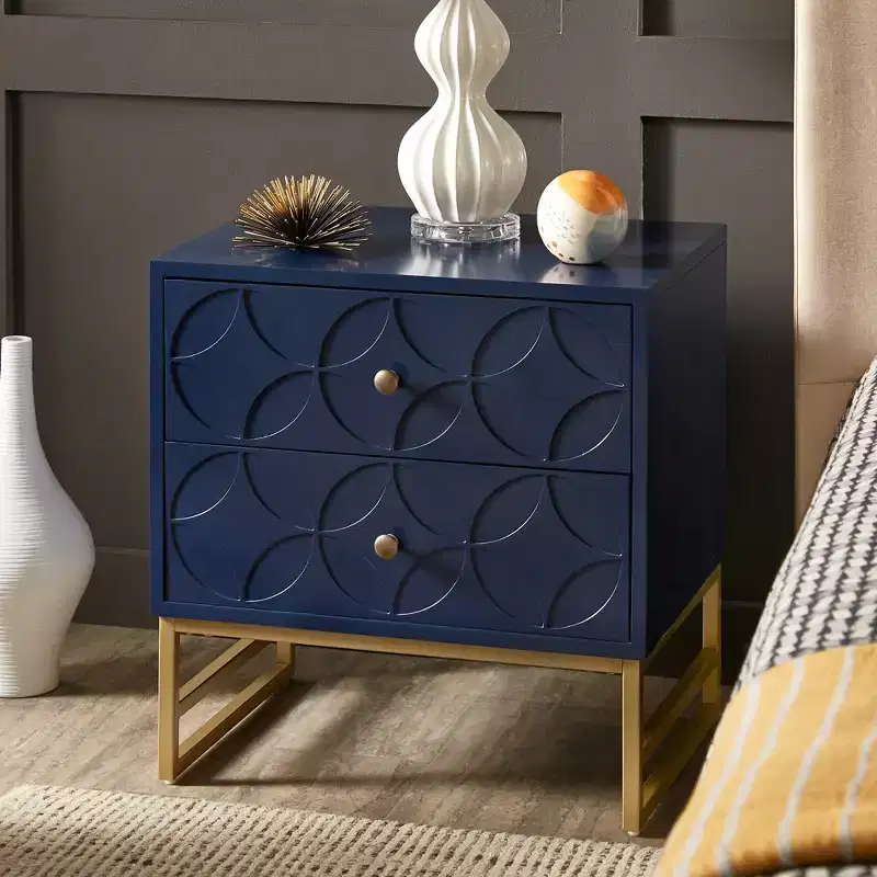 Black/Gold, Blue, Grey & White/Gold Arched Diamond Metal Nightstand with Drawer