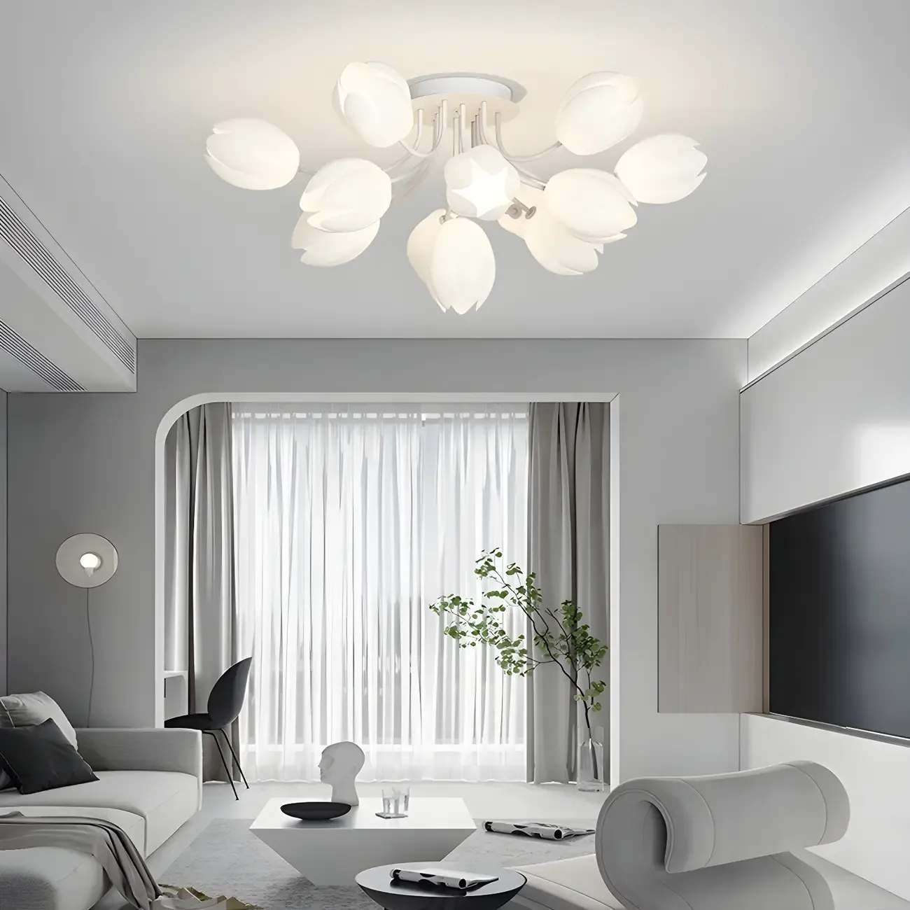 Minimalist Resin White Flower Semi Flush Mount Ceiling Light