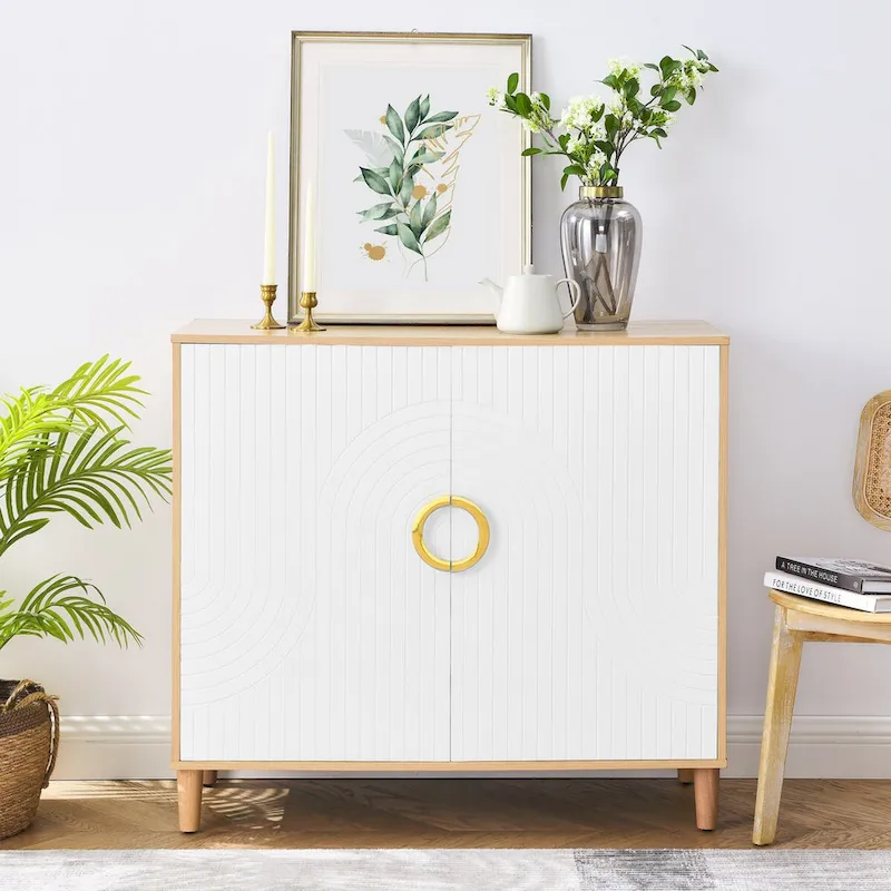 Freestanding Storage Cabinet with 2 Doors and Adjustable Shelves