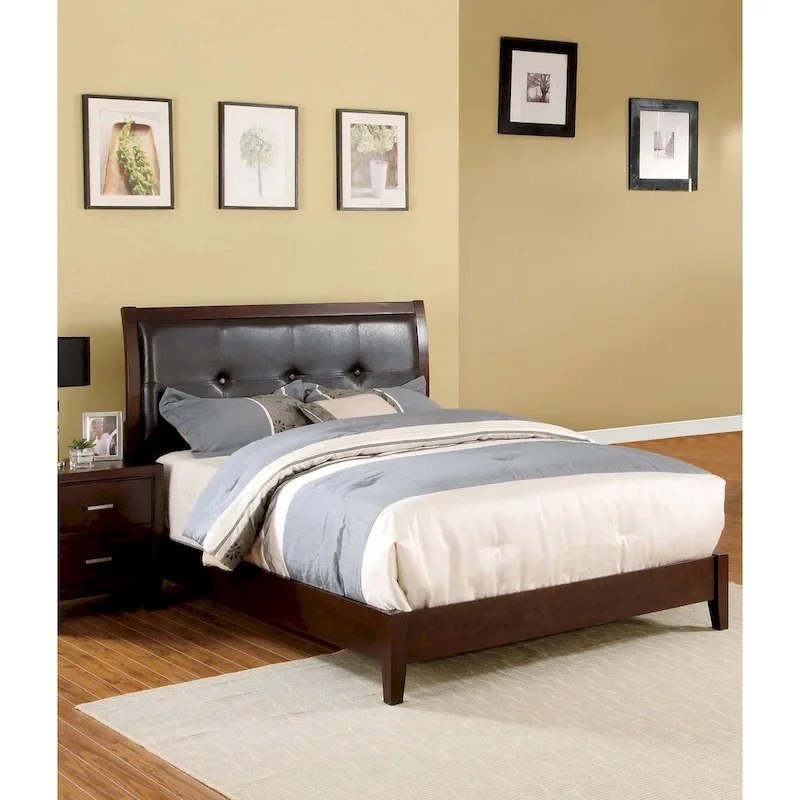 Furniture of America Malt Transitional Cherry Faux Leather Platform Bed
