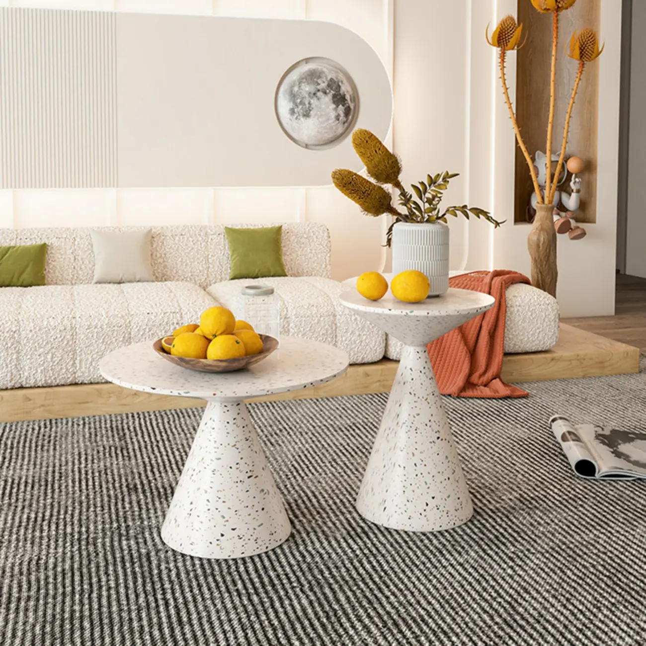 Modern Wood Coffee Table White Marble Base