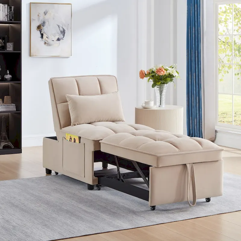 Convertible Recliners with Adjustable Backrest, Pillows and Pockets