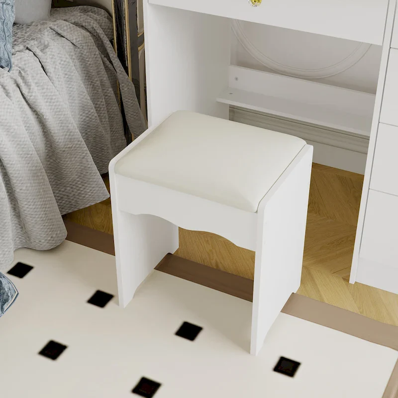 Vanity Desk Makeup Table Sliding Lighted Dressing Table Glass Top