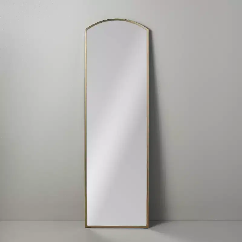 Arched 19"x64" Rectangular Metal Leaning Floor Mirror Brass - Hearth & Hand™ with Magnolia