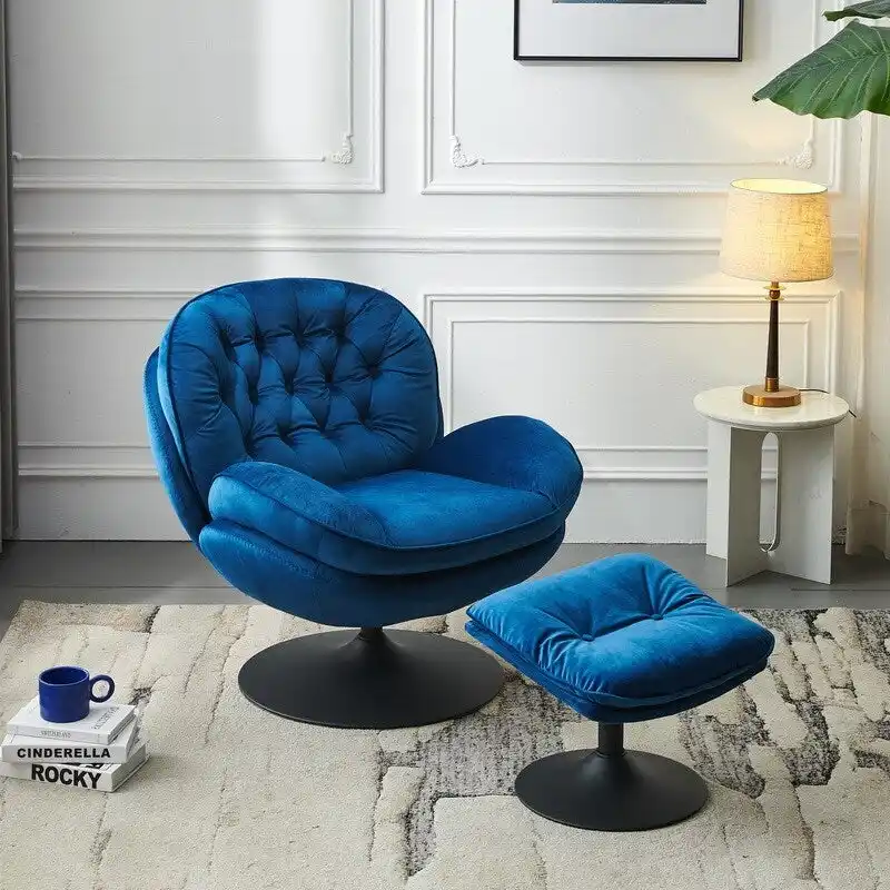 Swivel Leisure chair lounge chair velvet with ottoman
