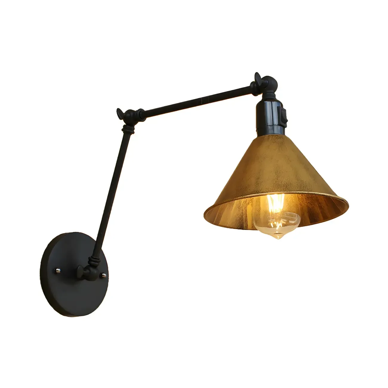 Industrial Metal Black Antique Brass Swing Arm Wall Light