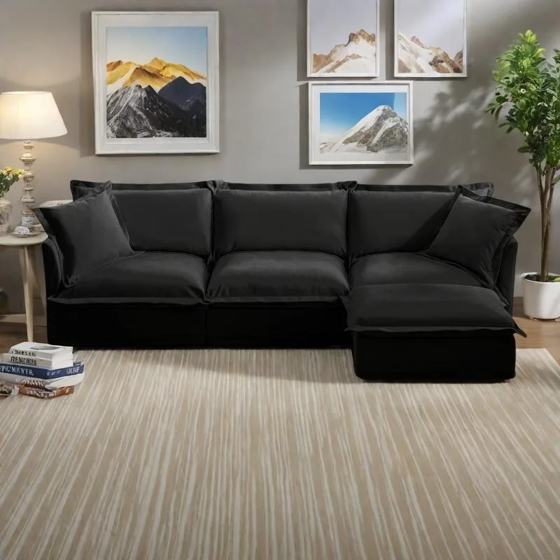 120 Chenille L-Shaped Sectional with Convertible Ottoman & 2 Pillows and 3-Seater Cloud Couch