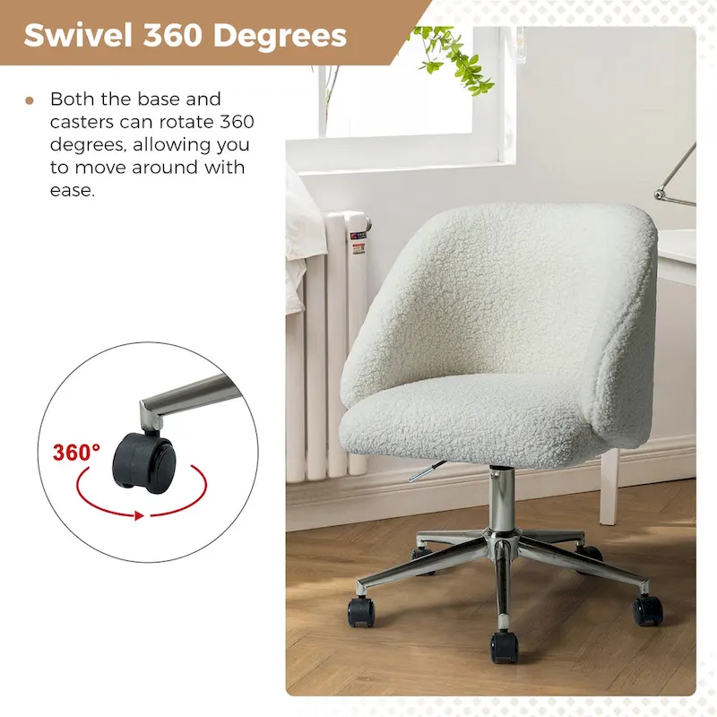 Joah Modern Boucle 360 Swivel Height Adjustable Swivel Office Chair with Rolling Wheels by HULALA HOME - N/A