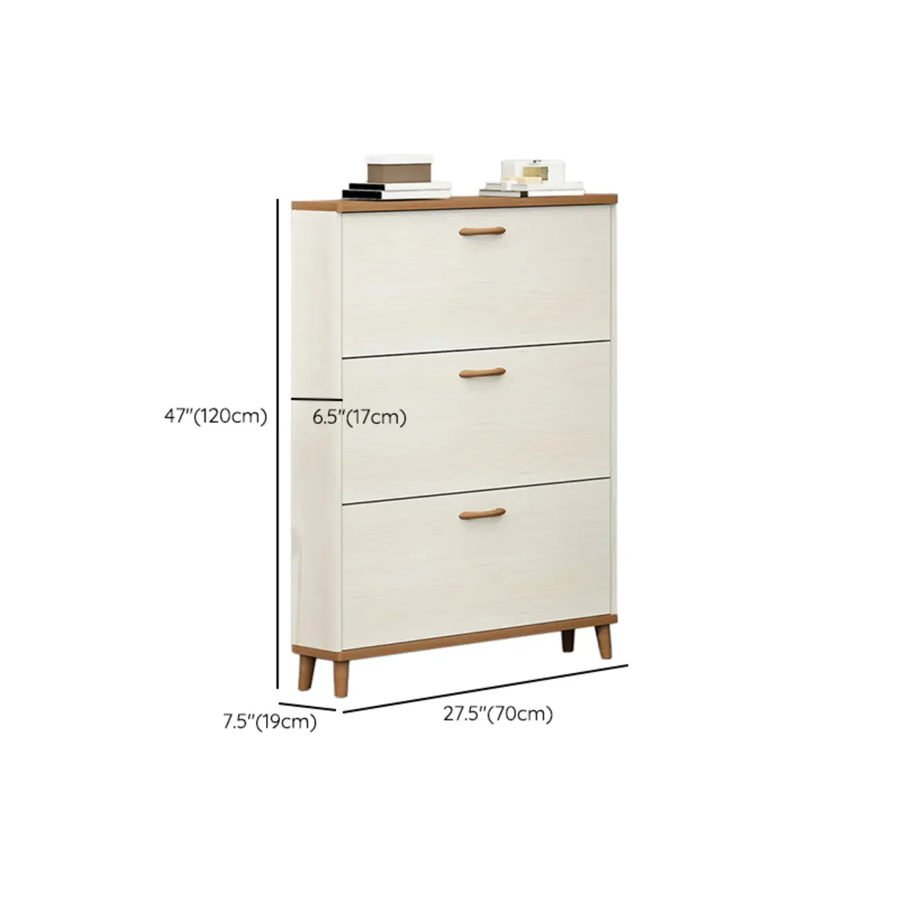 Narrow Beige Solid Wood Drop Front Shoe Cabinet