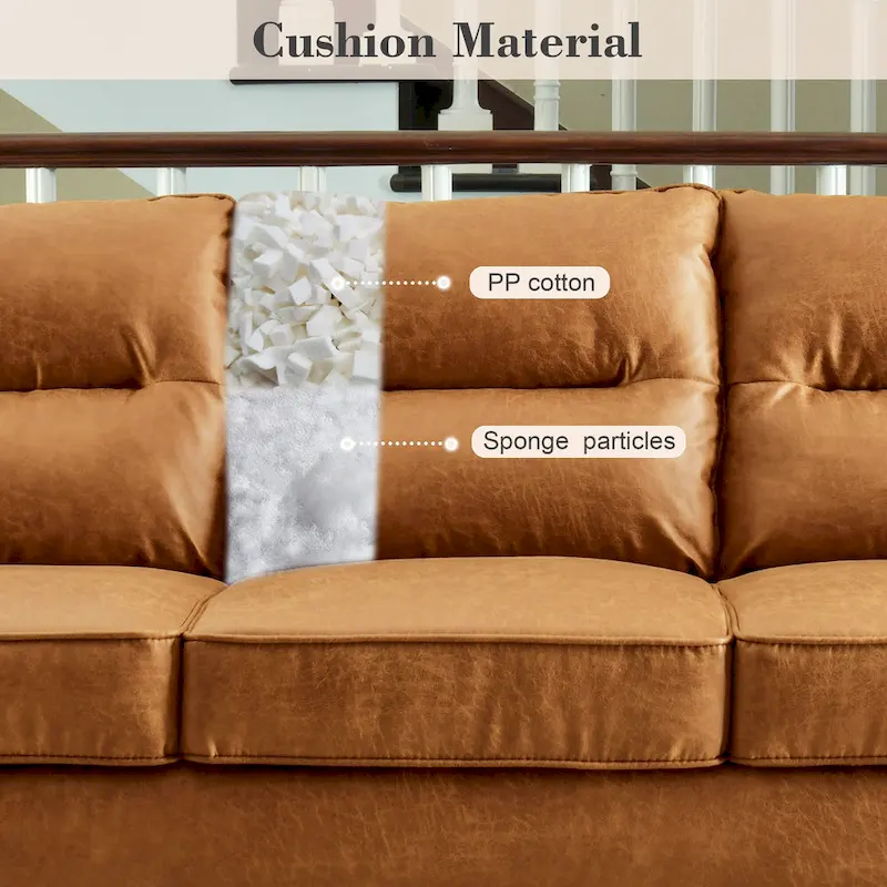 Brown Faux Leather 3-Seater Sofa with Wood Legs