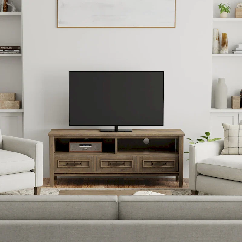 SOLID WOOD 50 Wide Contemporary TV Media Stand in Smoky Brown For TVs upto 55 inches - 16d x 50 w x 20h