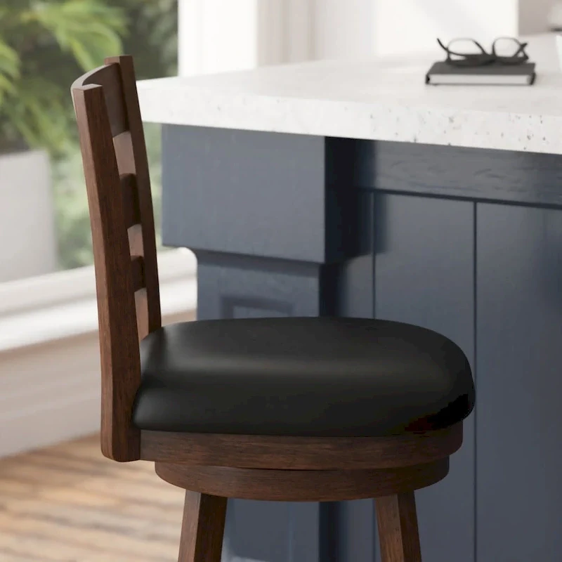 Ladderback Wooden Counter Height Stool with Upholstered Seat