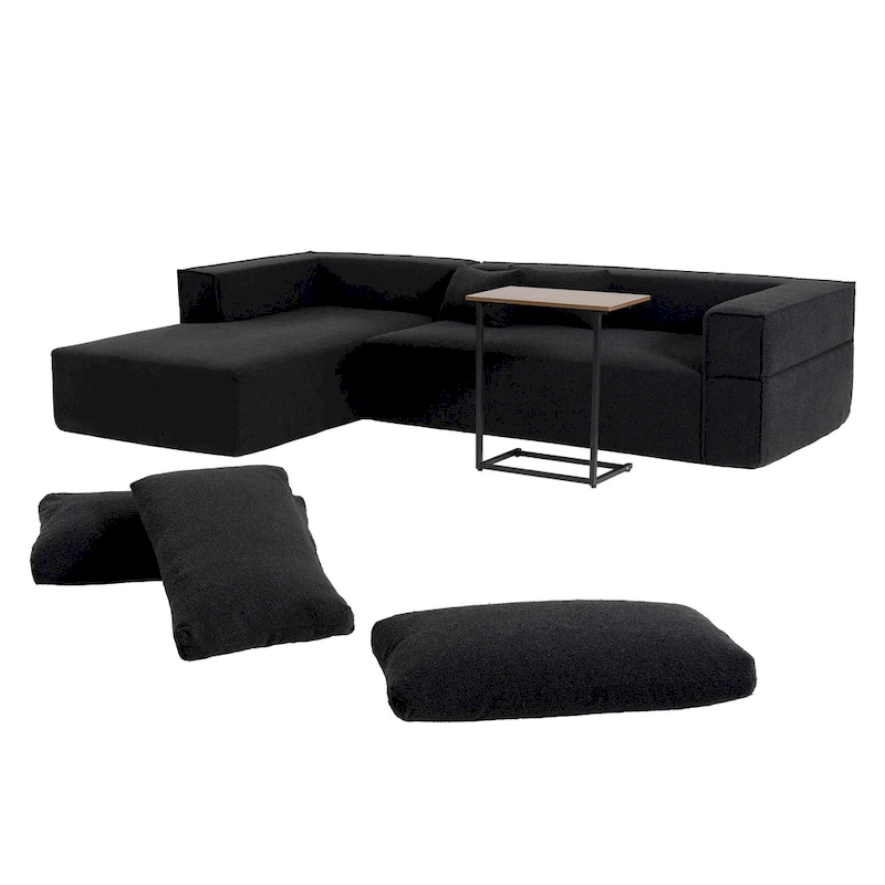 L-Shaped Modular Sectional Sofa with Side Table, Chaise, Wide Seat