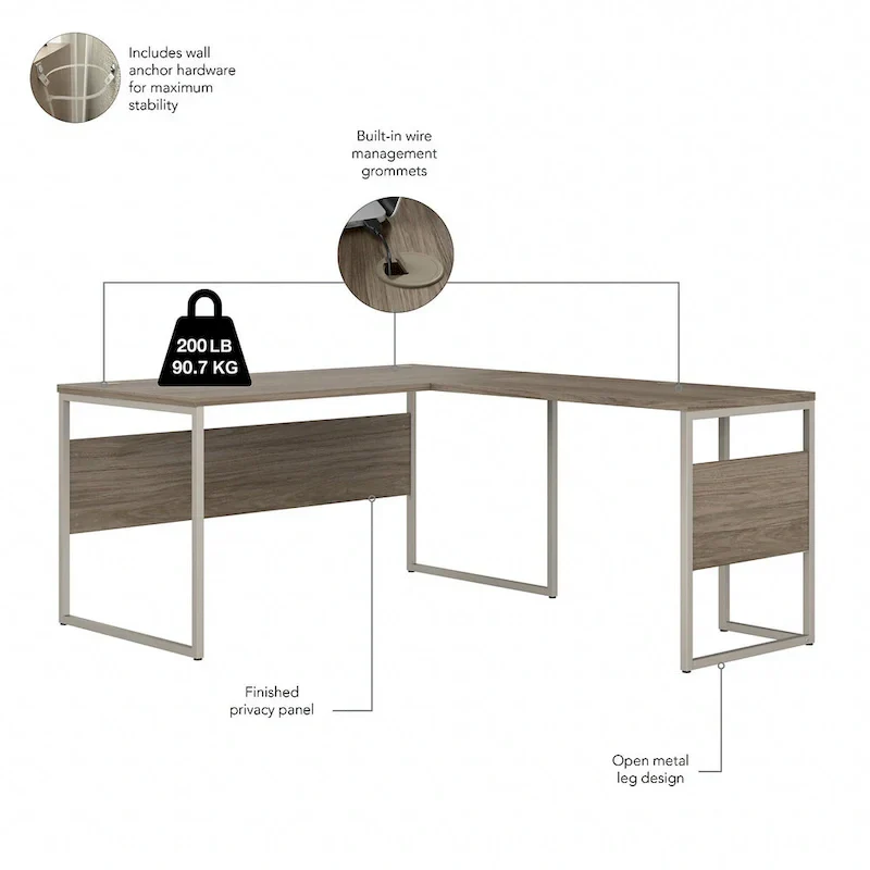 60W x 30D L-Shaped Table Desk with Metal Legs