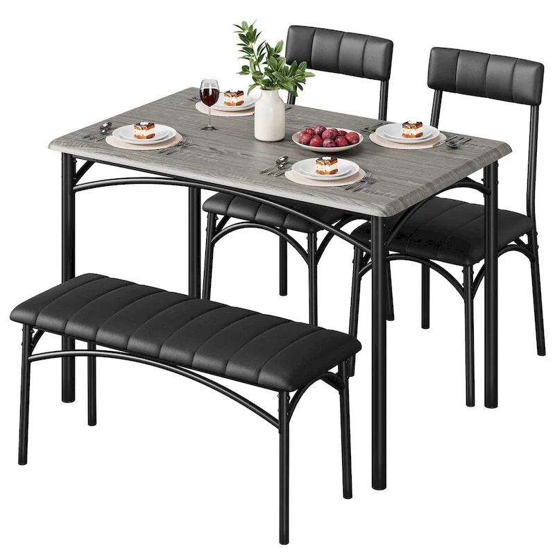 4 Piece Kitchen Table Set with 2 Upholstered Chairs, 1 Bench, 1 Dining Table