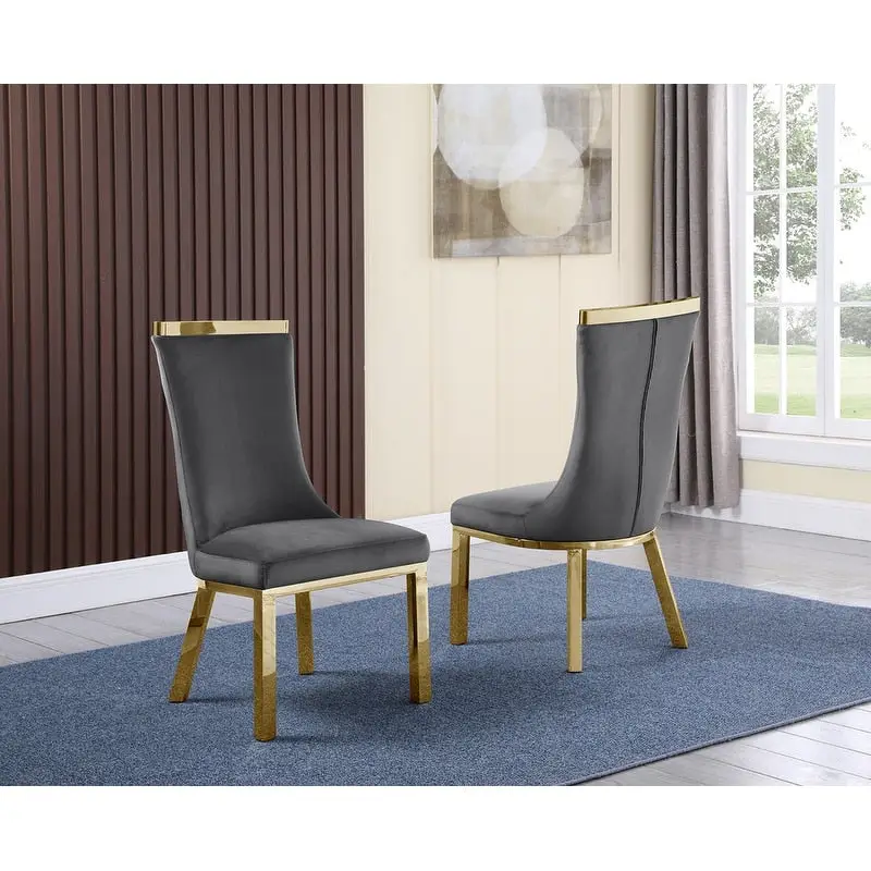Newport Furnishings Gold Stainless Steel Dining Chairs - Velvet & Faux Leather (Set of 2)