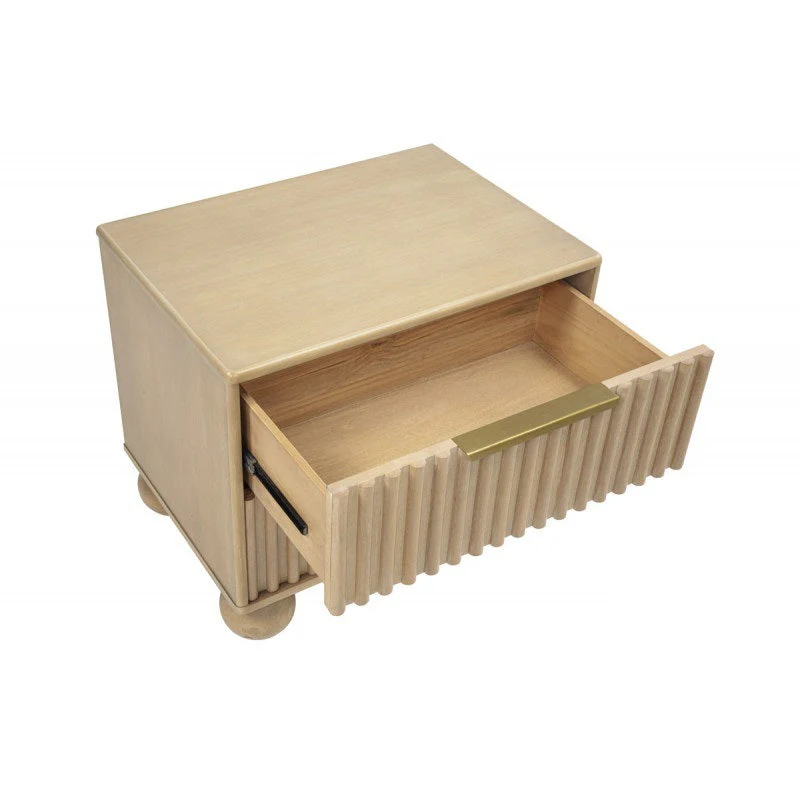 Modern Minimalist Bedroom 2 Drawer Nightstand with Fluted Panels and Rounded Legs