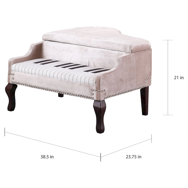 21 In. Beige Piano Upholstered Nailhead Living Room Ottoman