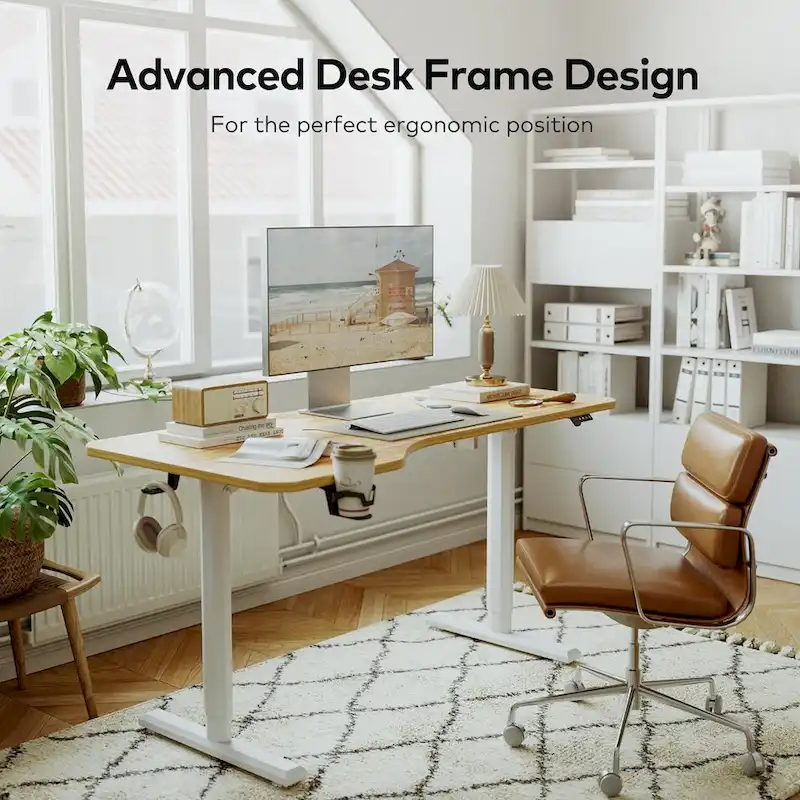 FEZIBO Height Adjustable Electric Standing Desk, Stand up Table, Sit Stand Home Office Desk with Splice Board