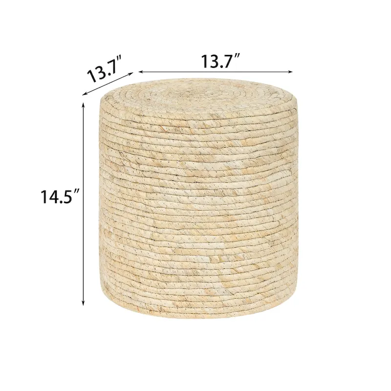 Adeco Round Ottoman Natural Cattail Hand Weave Foot Stool