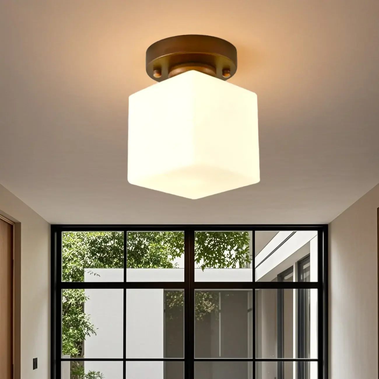 5 to 9 Inch Cube Glass Metal Semi Flush Ceiling Light