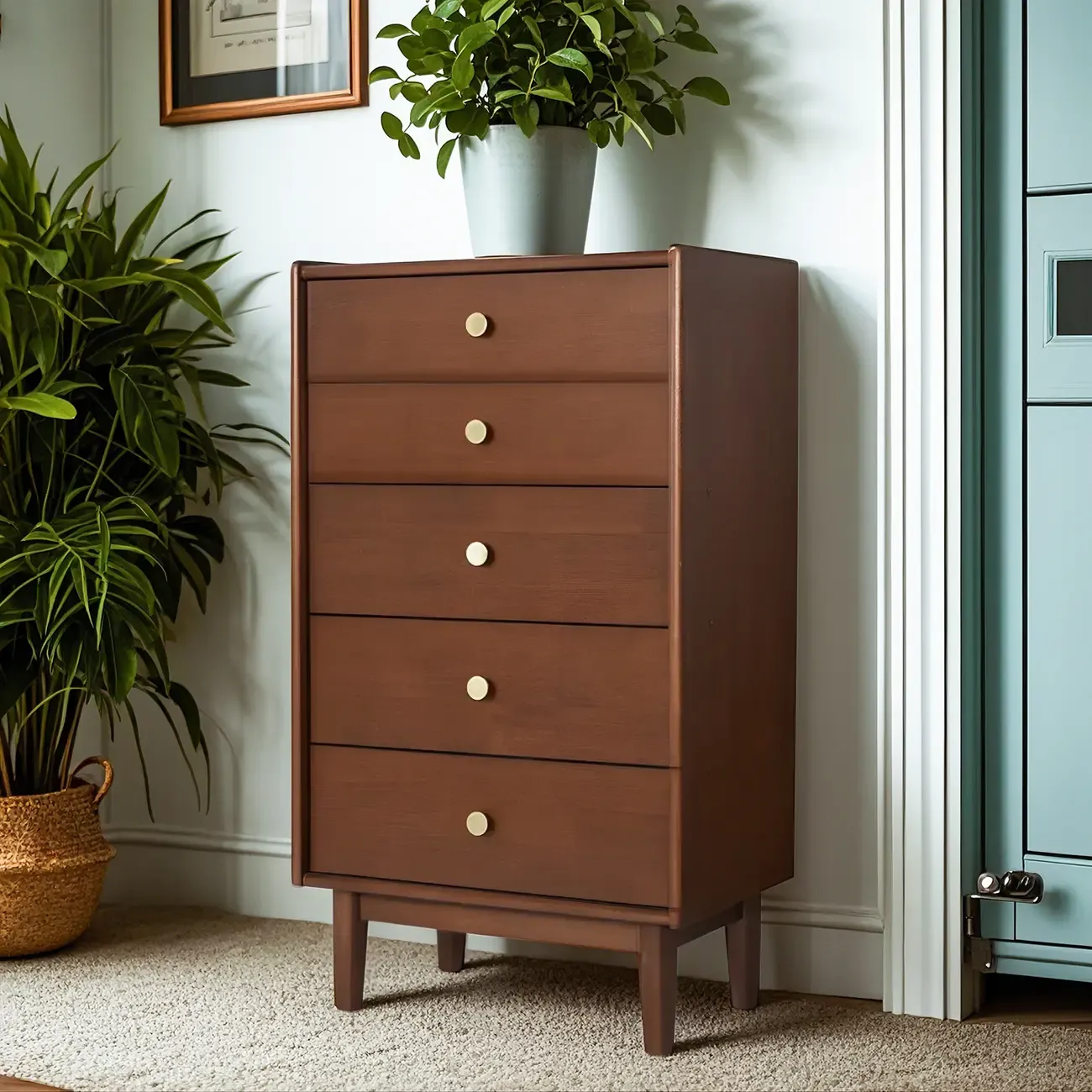 Traditional Brown Wooden Dresser with 6-Soft Closing Drawers