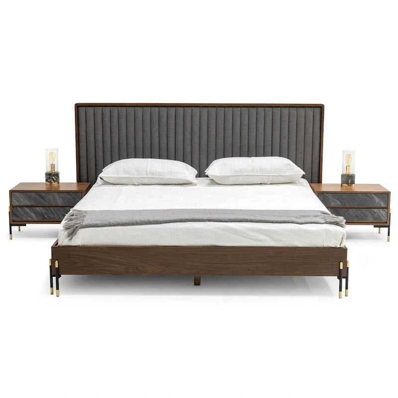 Nova Domus Metcalf Mid-Century Walnut & Grey Bed