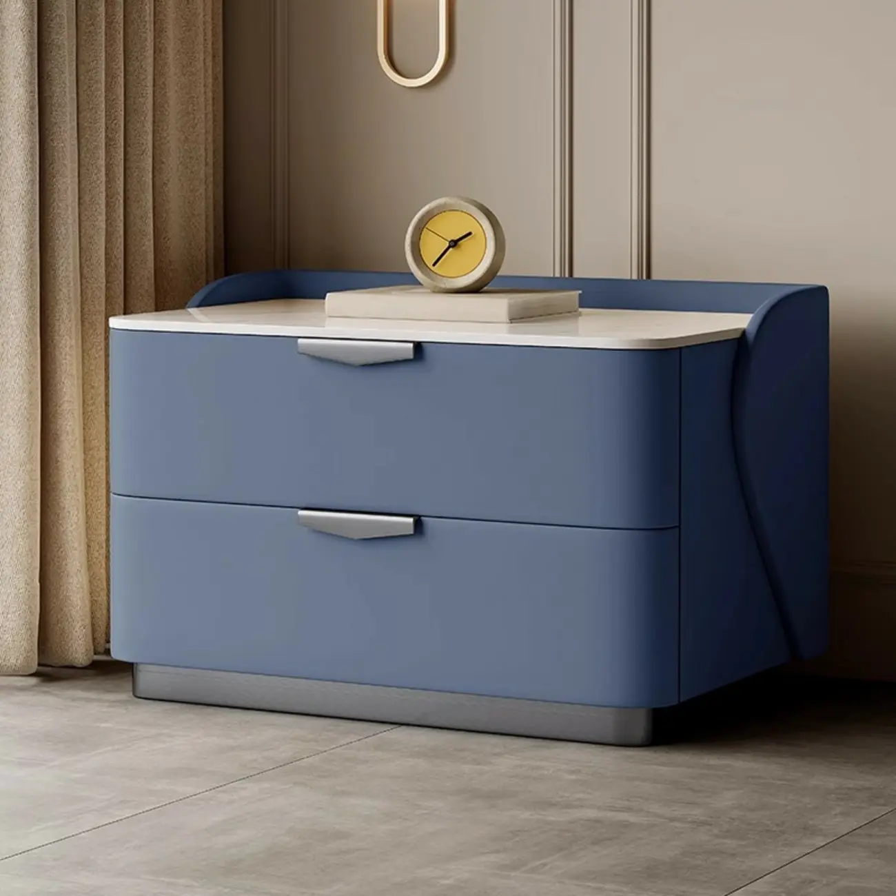 Modern Leather Stone Top Soft-Touch 2-Drawer Nightstand