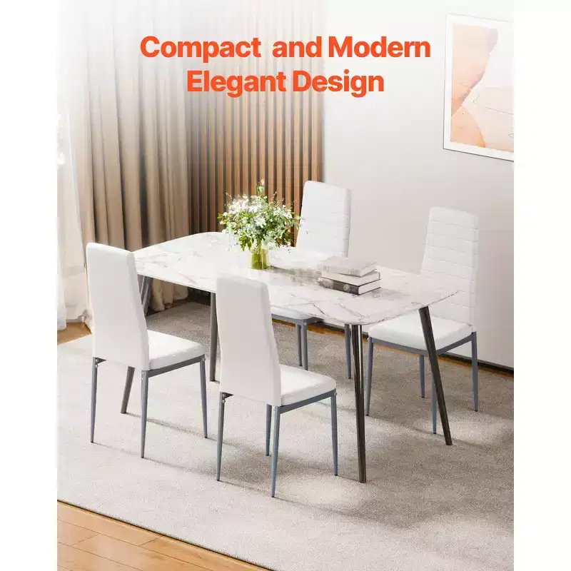 Modern Dining Room Accent Chairs, Upholstered Leather Side Chair, Kitchen Table Chair with Thick Cushions and Metal Legs, White
