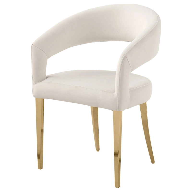 Liano Dining Chair Set of 2, Curved Open Back, Gold Legs, White Fabric