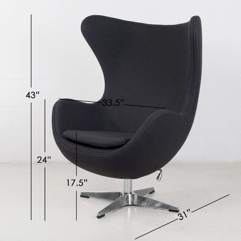 Mid-Century Modern Wool Fabric Tilt Swivel Lounge Chair