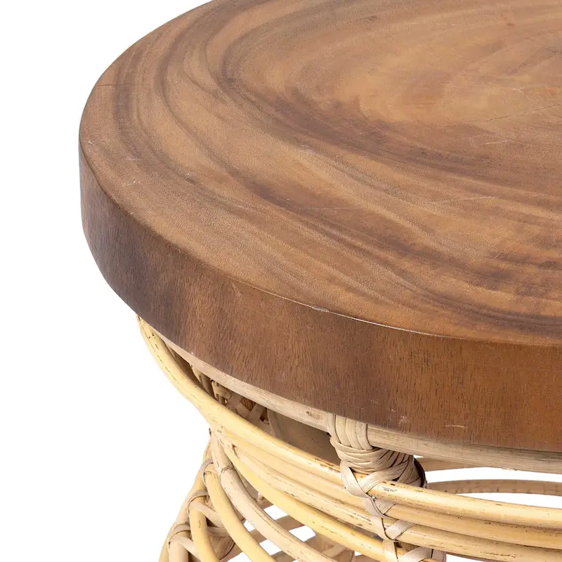 Rattan Cage Side Table With Solid Wood Top by East at Main