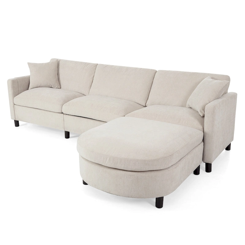Beige 107.87  Spacious 4-Seater Sofa with Movable Ottoman