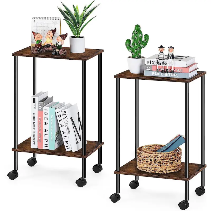 2-Tier Side Table with Wheels