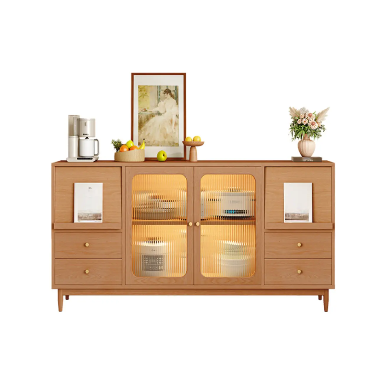Natural Finish Rubberwood Sideboard with Drawers