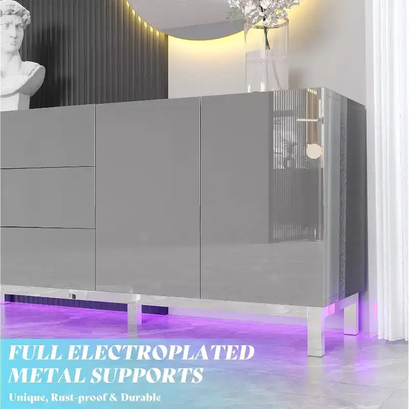 AMERLIFE High Gloss Electroplated Sideboard Buffet with LED Lights