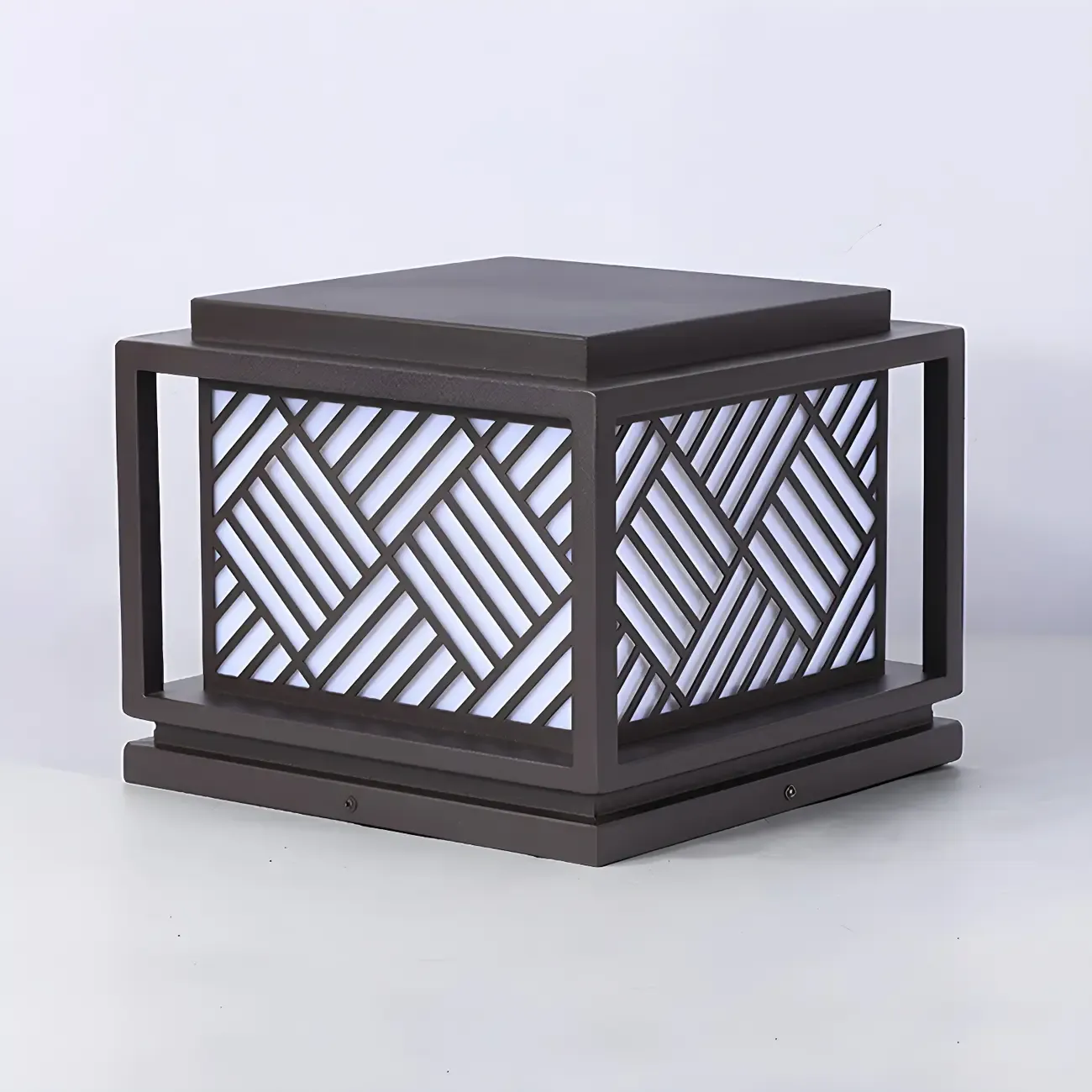 Cubic Metal Post Cap Light with Geometric Pattern Shade