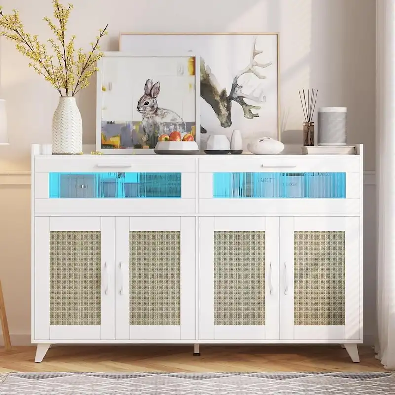 Sideboard Buffet Cabinet with LED Light & Power Outlet Storage Cabinet Coffee Bar Table