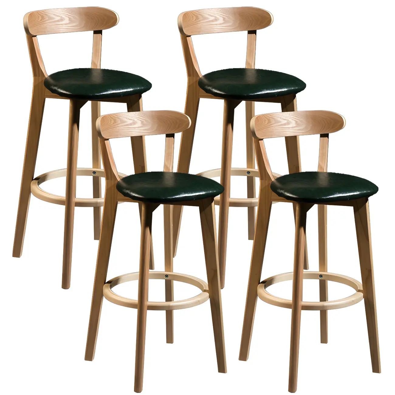 Wooden Upholstered Low Back Bar Height Stools Set of 2