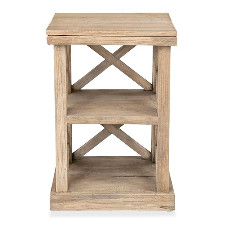 Distressed Natural Mindi Wood Cross Frame End Table by East at Main