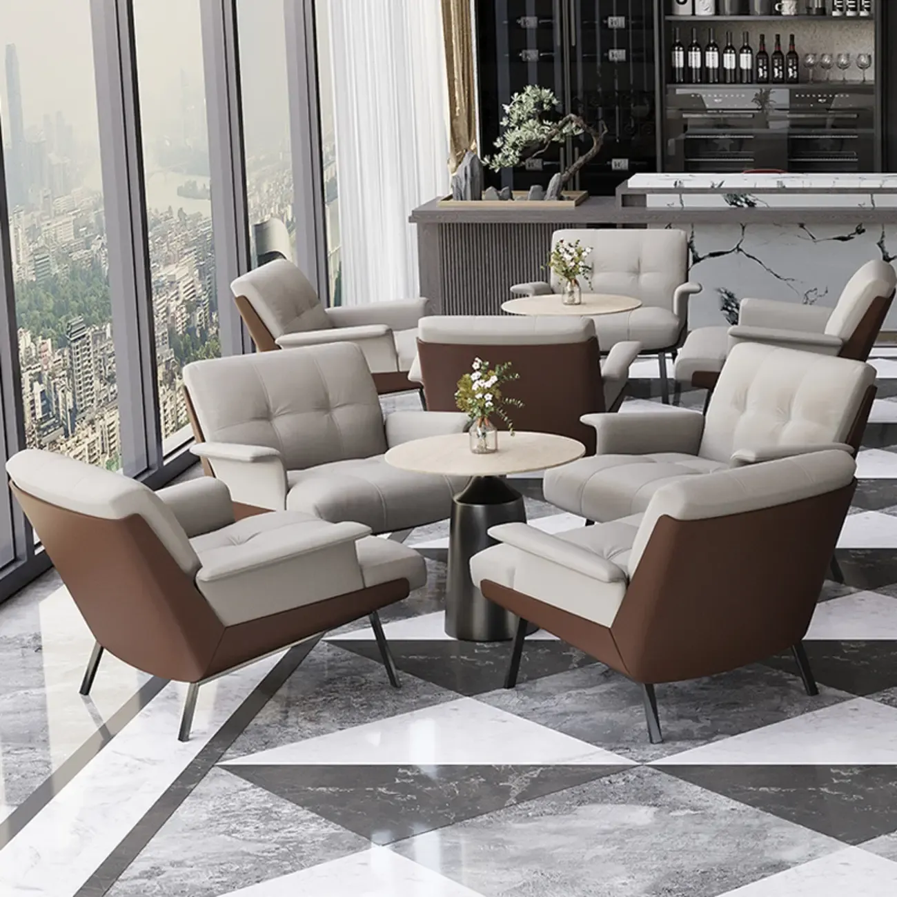 Modern Tufted Microfiber Leather Accent Chair with Arms