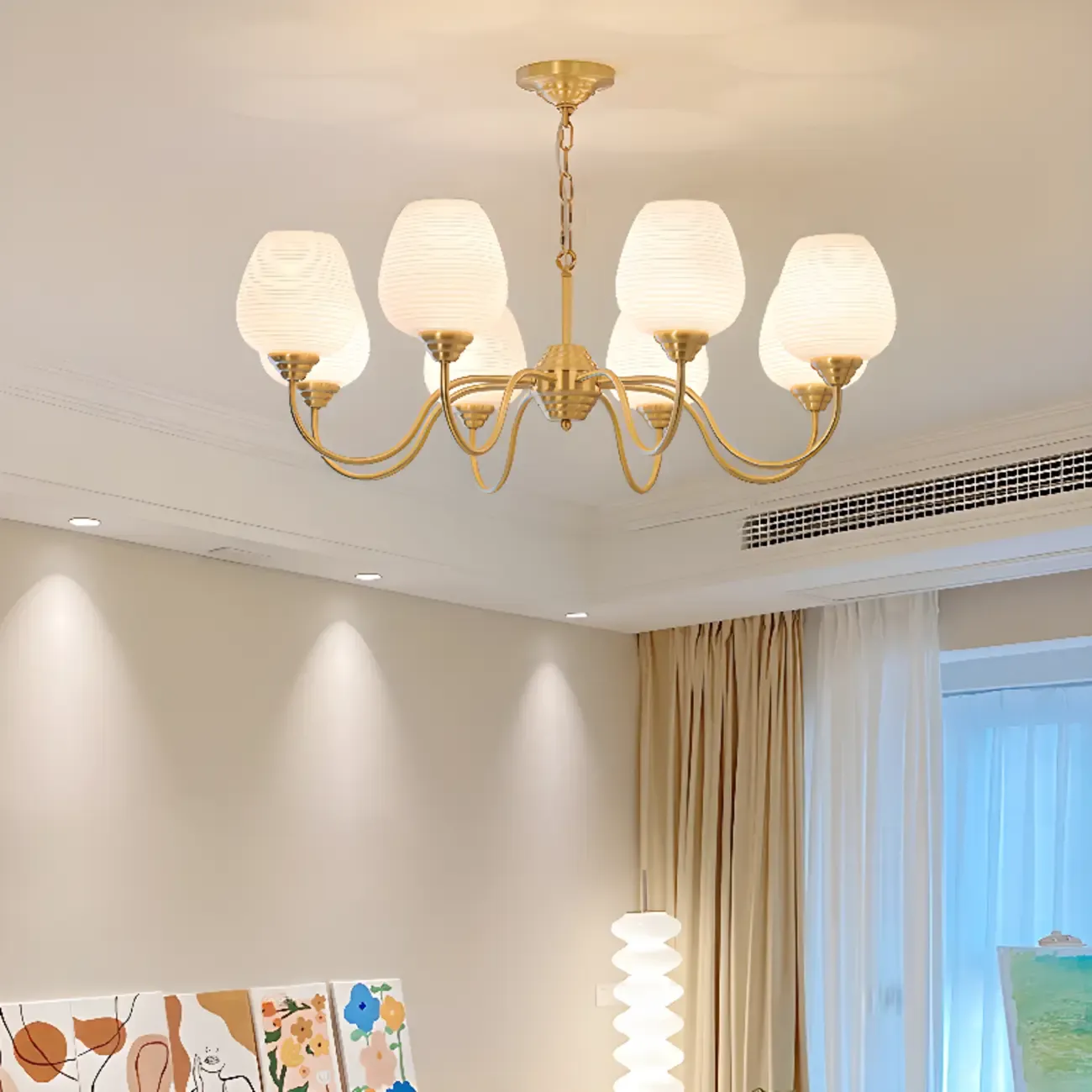 8-light Vintage Gold Brass Chandelier Adjustable Hanging Length