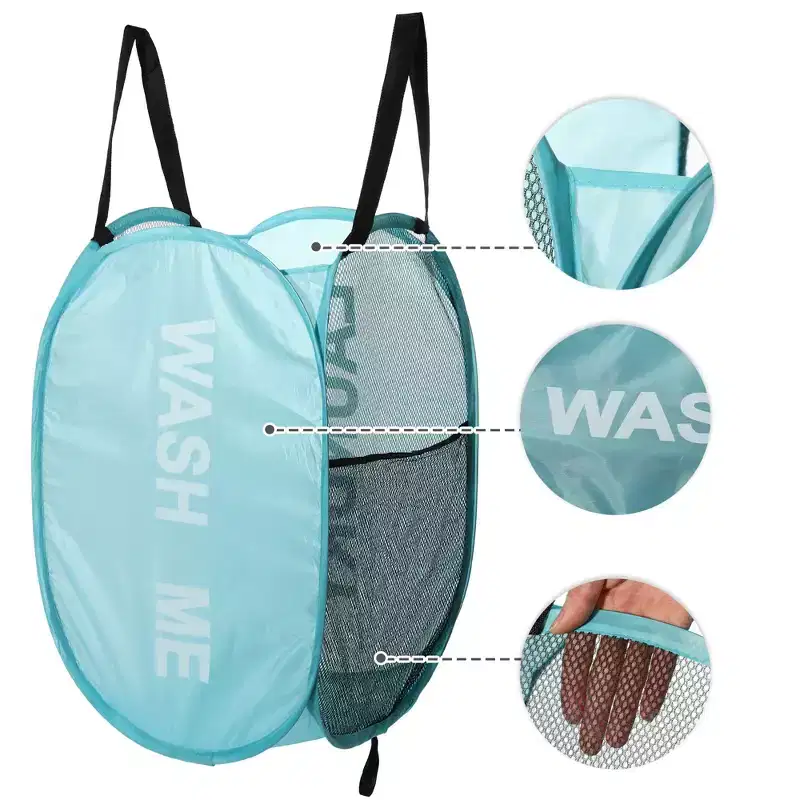 Foldable Mesh Laundry Basket, Black/Blue/Green/Pink, 75L, 1-Person Use
