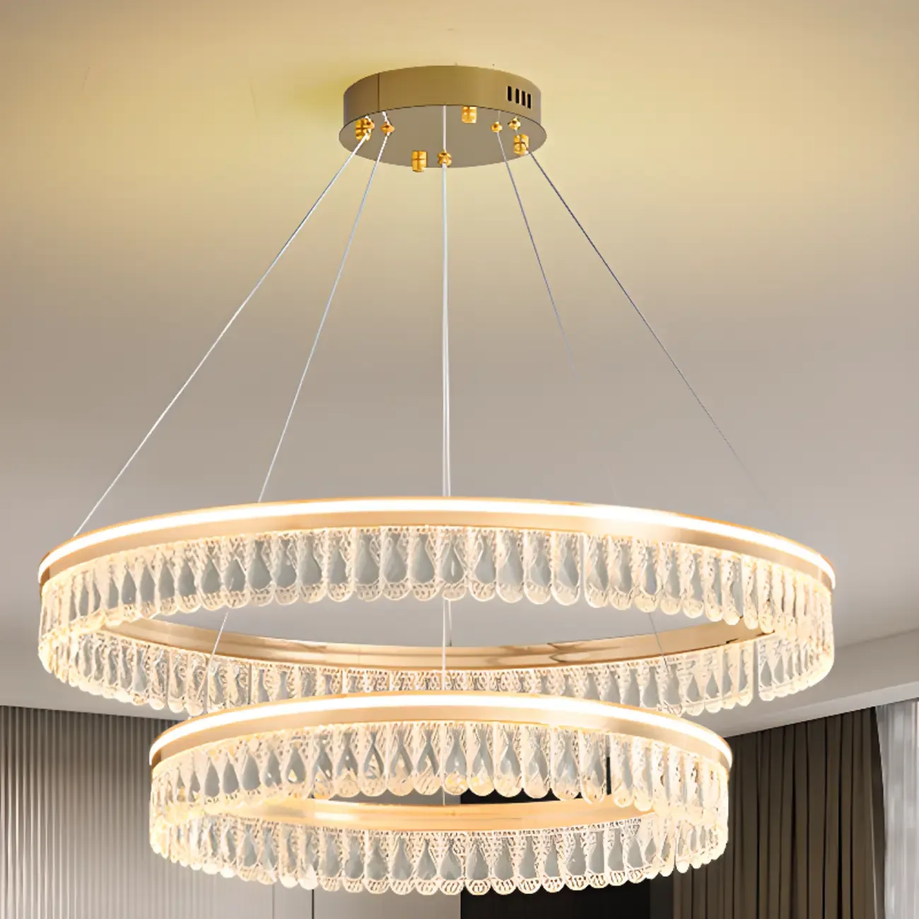 Dimmable Circle Gold Crystal Modern LED Chandeliers