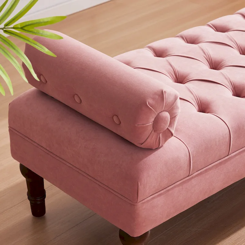 Velvet Bedroom Bench Pink/ Beige/ Blue/ Gray Upholstered Bench with Button-Tufted 60.2.
