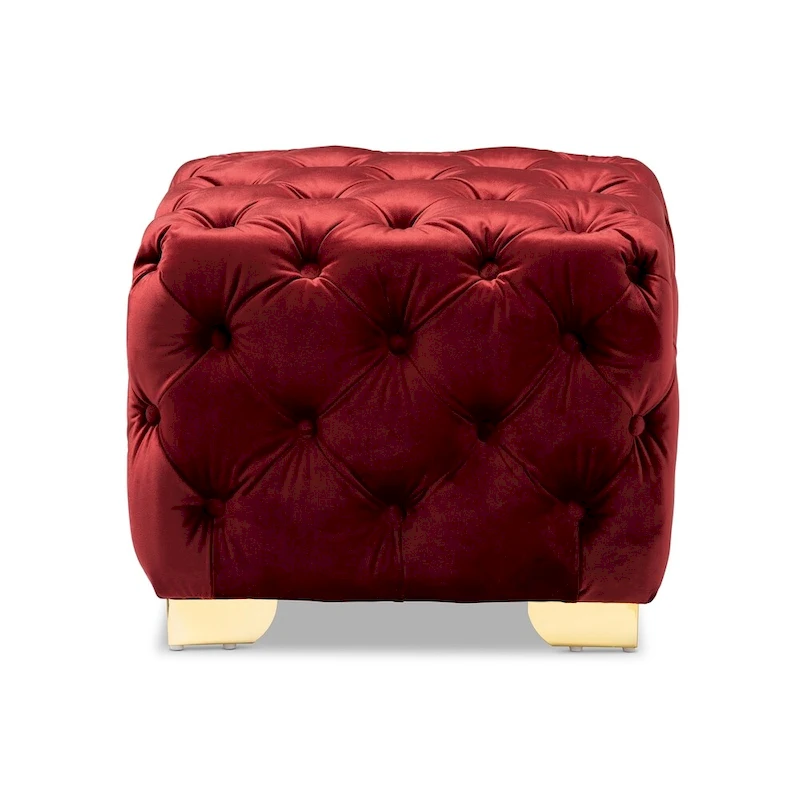Glam Velvet Ottoman with Gold Legs