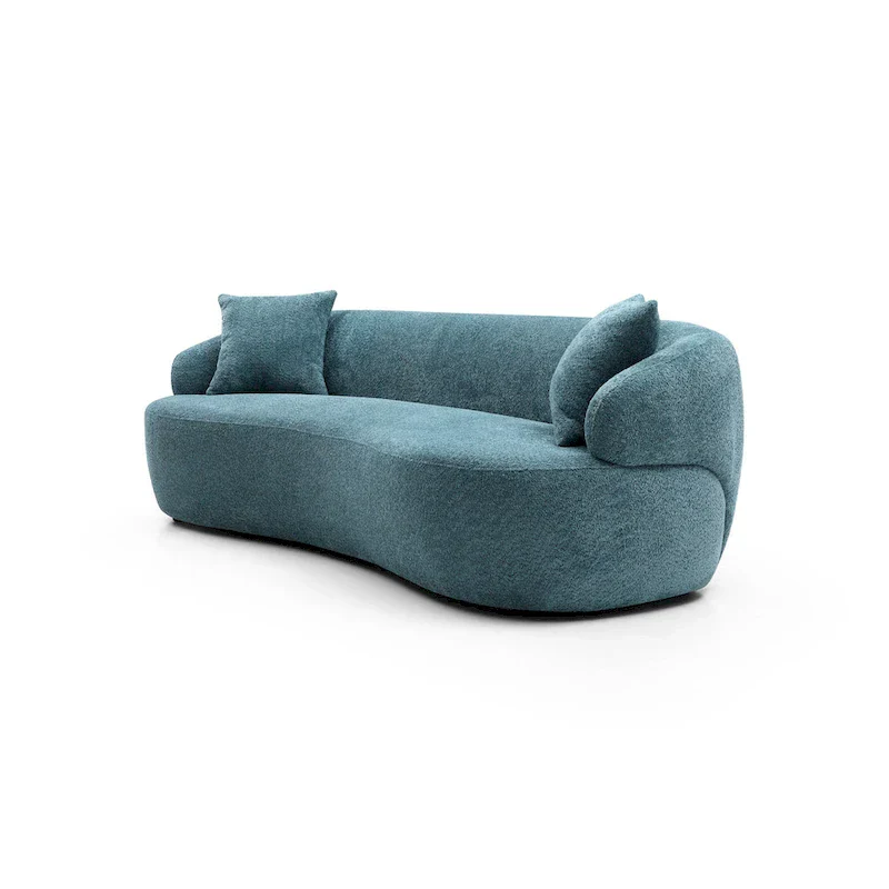 Blue Mid-Century Modern Curved Sofa
