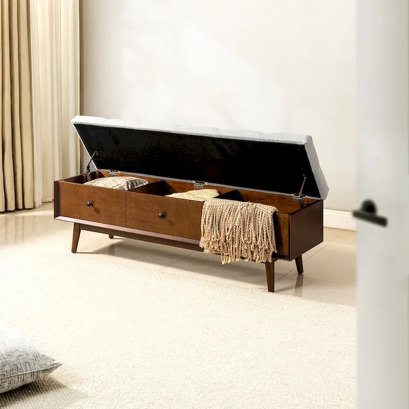 Dolly Mid-century Tufted Storage Bench with 45-degree splicing design by HULALA HOME