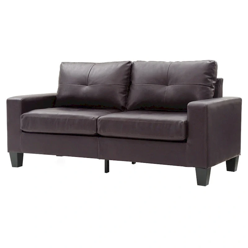 Square Arm Faux Leather Tufted Straight Sofa - 71 - Dark Brown