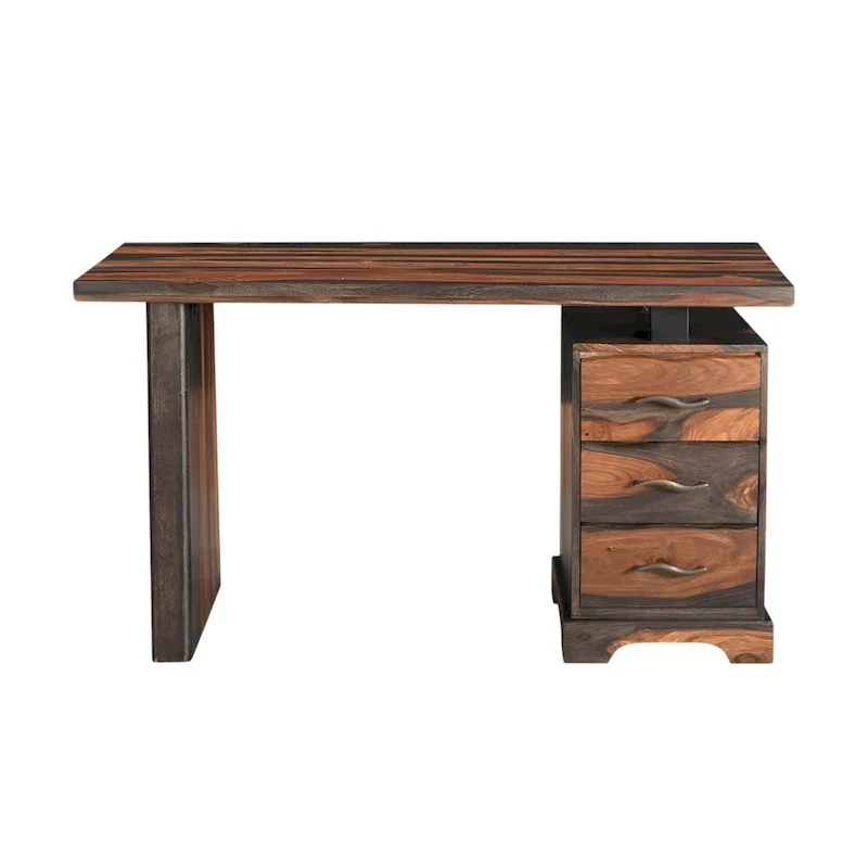 HomeRoots 54 Brown Live Edge Solid Wood Writing Desk With Three Drawers